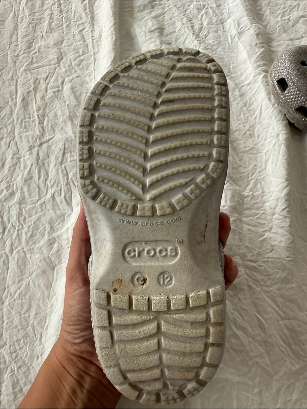 CROCS Kids Silver Glitter Clogs with Adjustable Heel Strap